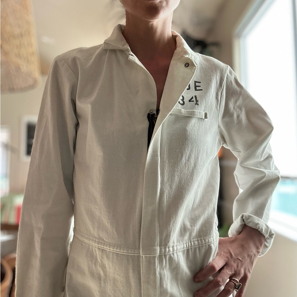 White Denim Adolphe Lafont Coverall with hand customized detailing